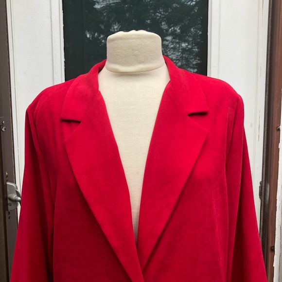Vintage • Red Blazer Suede-Like Single Button - Picture 12 of 16